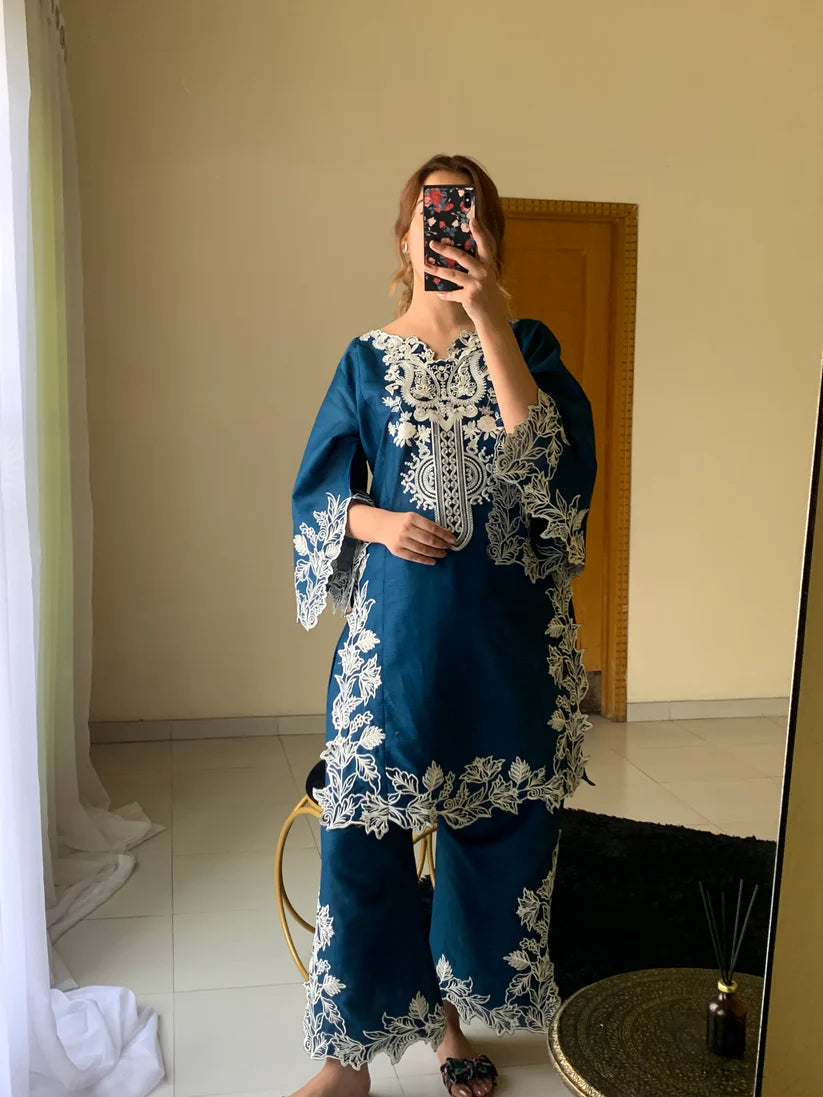 Cyan Embroidered 2pc